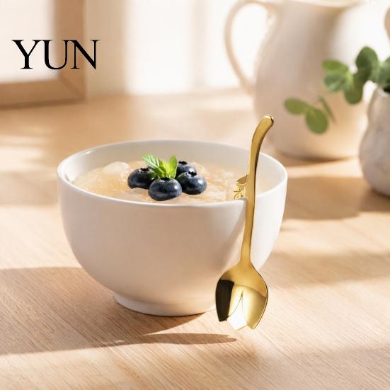 Cup Edge Hanging Spoon Tulip Shaped Stainless Steel Spoon, Long Handle Coffee Ice Cream Hook Tea Dessert Serving with Hook, Kitchen Flatware Utensils