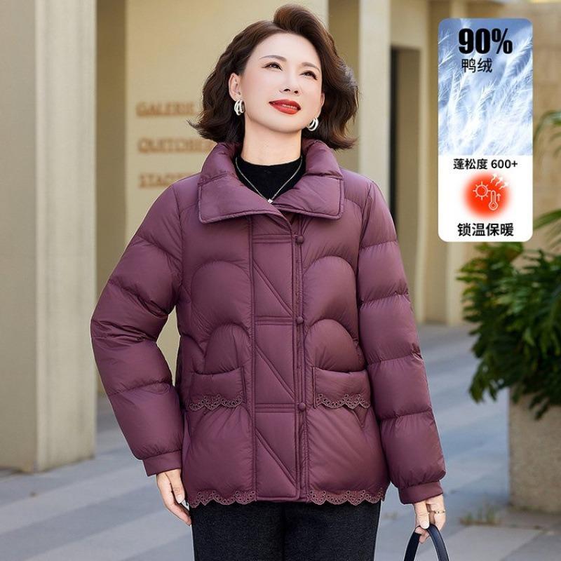 Middle mother winter duck down new women's coat down jacket in the elderly winter solid color warm top