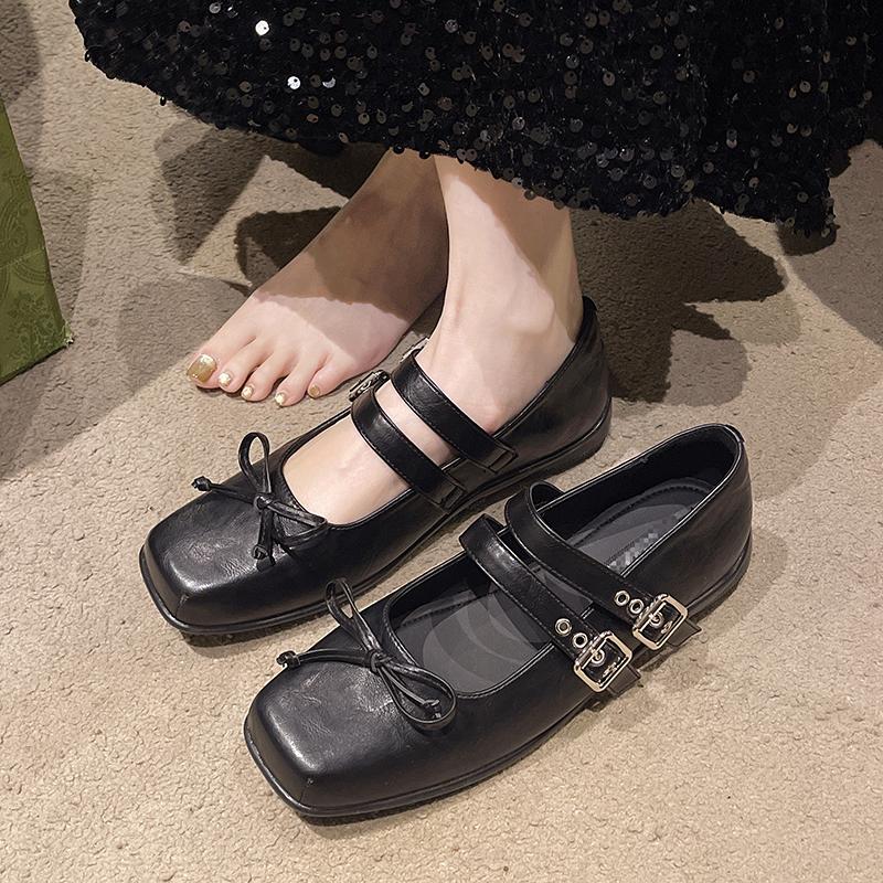 

Модные туфли нового стиля с квадратным носком для женщин, роскошные балетки с бантом, женская балетная обувь серебристого цвета с пряжкой-ремнем, элегантные модные туфли Мэри Джейн 40 чёрный