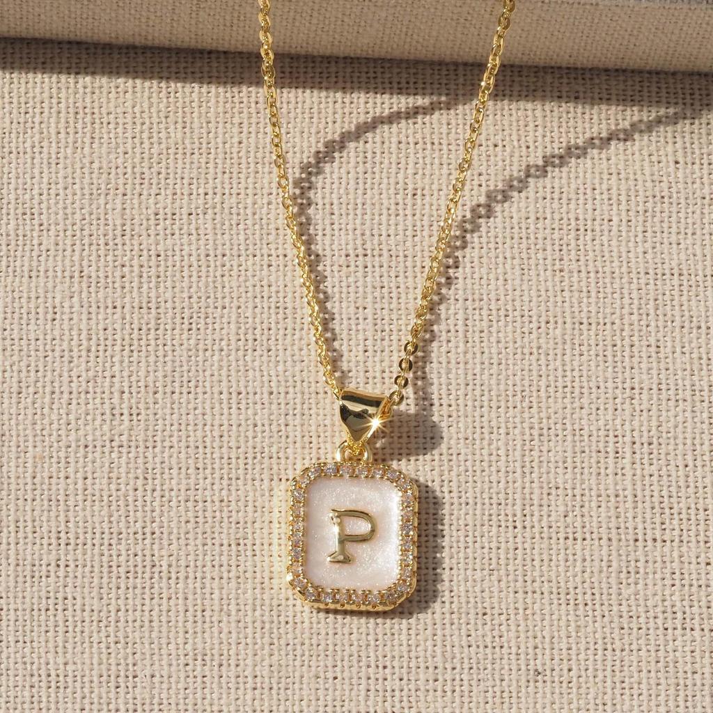 Trendy Gold-Plated A-Z Initial Pendant Necklace with Enamel Finish