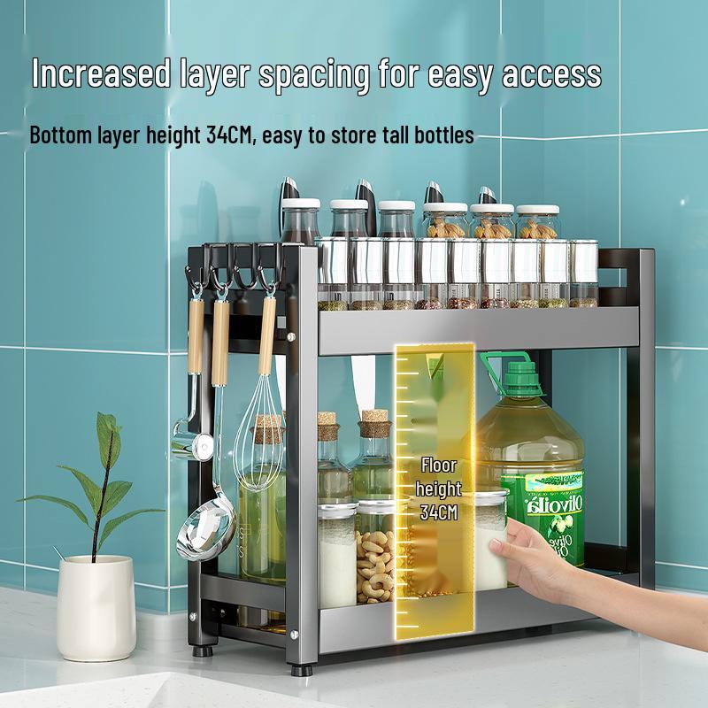 Countertop Kitchen Storage Rack for Spices and Sauces - Organize Oil, Salt, Vinegar, and Soy Sauce