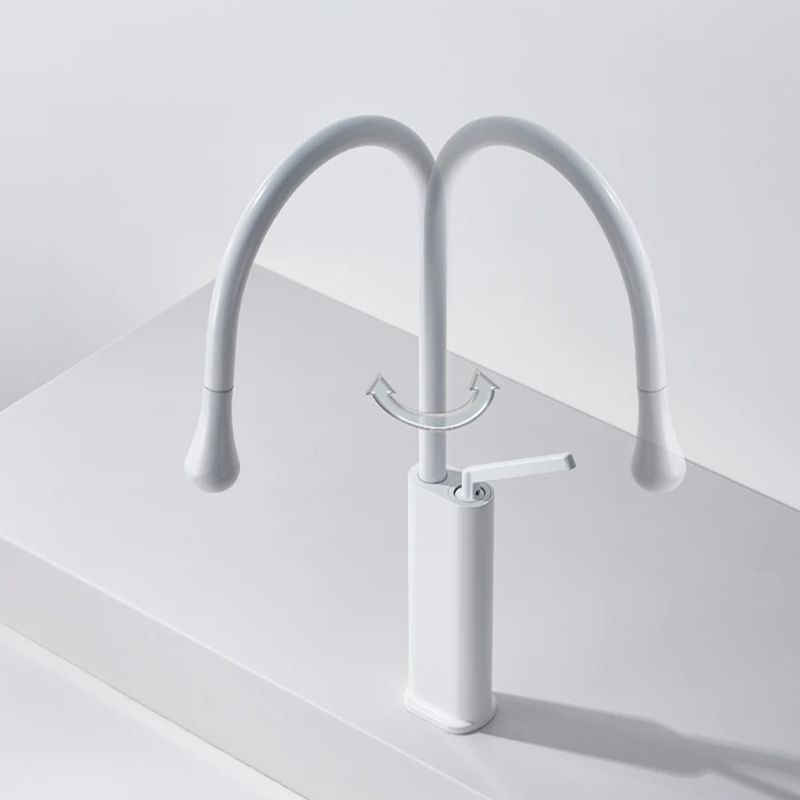 White Pull-out Bathroom Basin Faucet Brass Simple Pull Out Rotary Hot And Cold Mixed Water Sink Tap Black Kitchen Basin Faucet