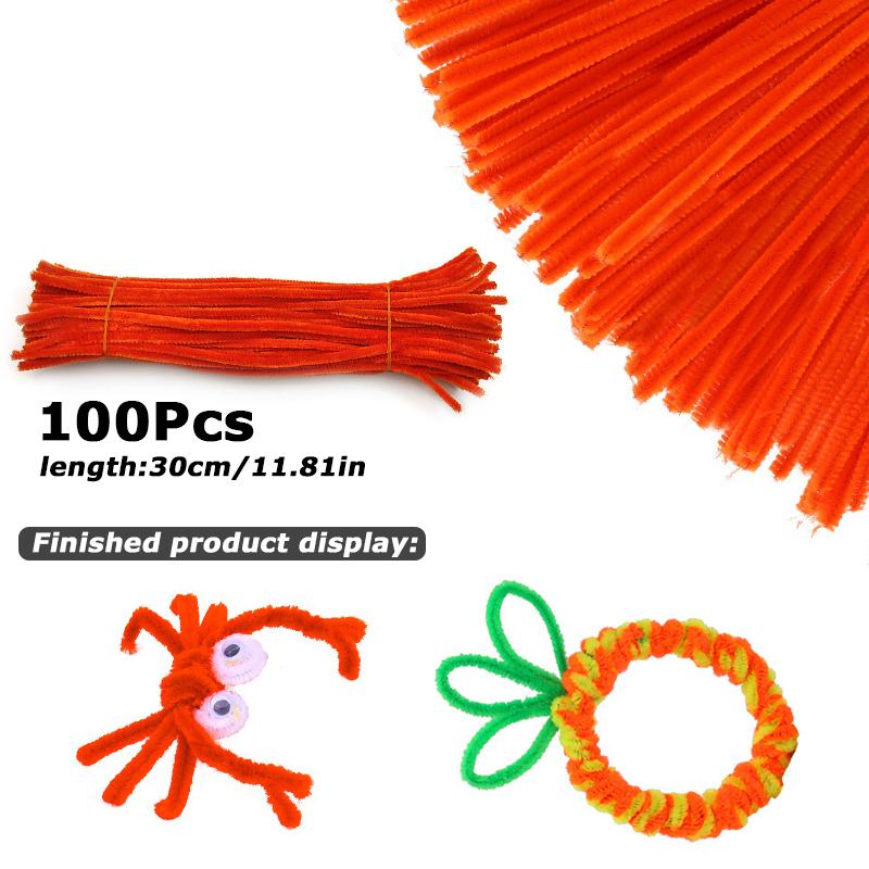 100Pcs 30cm Colors Chenille Stem Twisted Rod Iron Wire DIY Handcraft Wool Root Fluffy Bar Twisting Decor Pipe Cleaner Plush