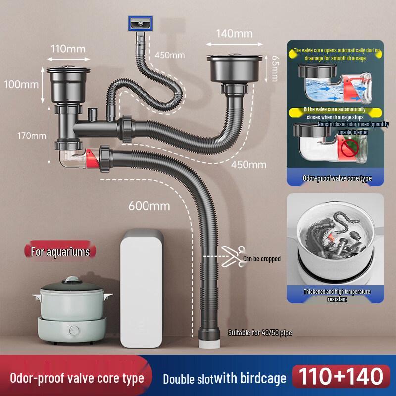 Kitchen Double Sink Drain Pipe Accessory Kit