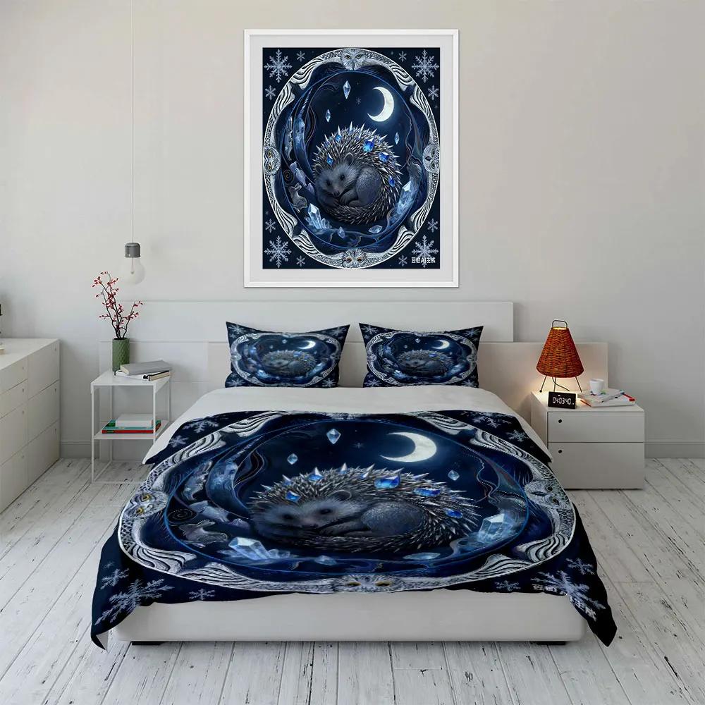 "Winter Hedgehog Crystal Decor Set" Multiple sizes kid's and adults' bedroom Exquisite 3PC bedding set, gift