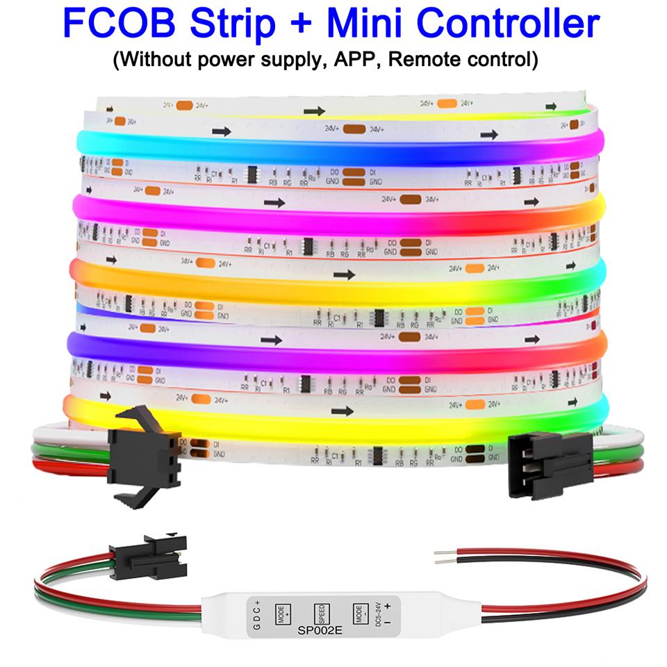 

Розумний Bluetooth SPI FCOB RGB LED Стрічковий Комплект DC24V 720 Світлодіодів WS2811 RGBIC Адресні Пікселі FOB COB Світла 1m