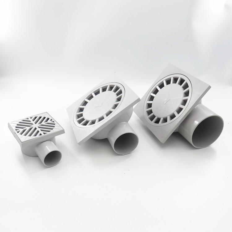 Grauer Kunststoff Quadratischer Siphon Dusch-Nasszelle Abwasserablauf 50 75 110 mm Seitenrohranschluss Bodenablauf