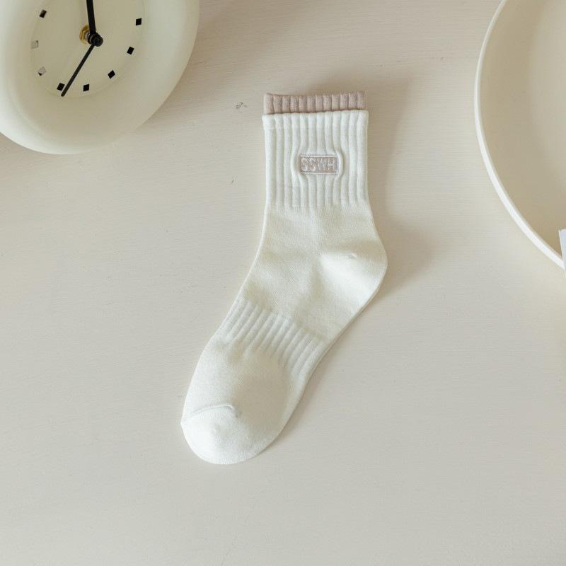 Damen Herbst und Winter Neue Buchstaben Doppelmaul Atmungsaktive Bewegungs-Tube Baumwollsocken
