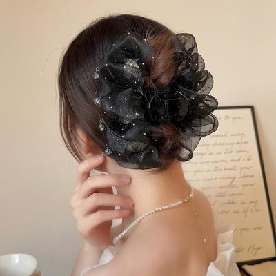 Süße Haarspange aus Tüllquasten für Damen, eleganter, funkelnder Zirkonia-Haarclip, Prinzessinnen-Haarschmuck