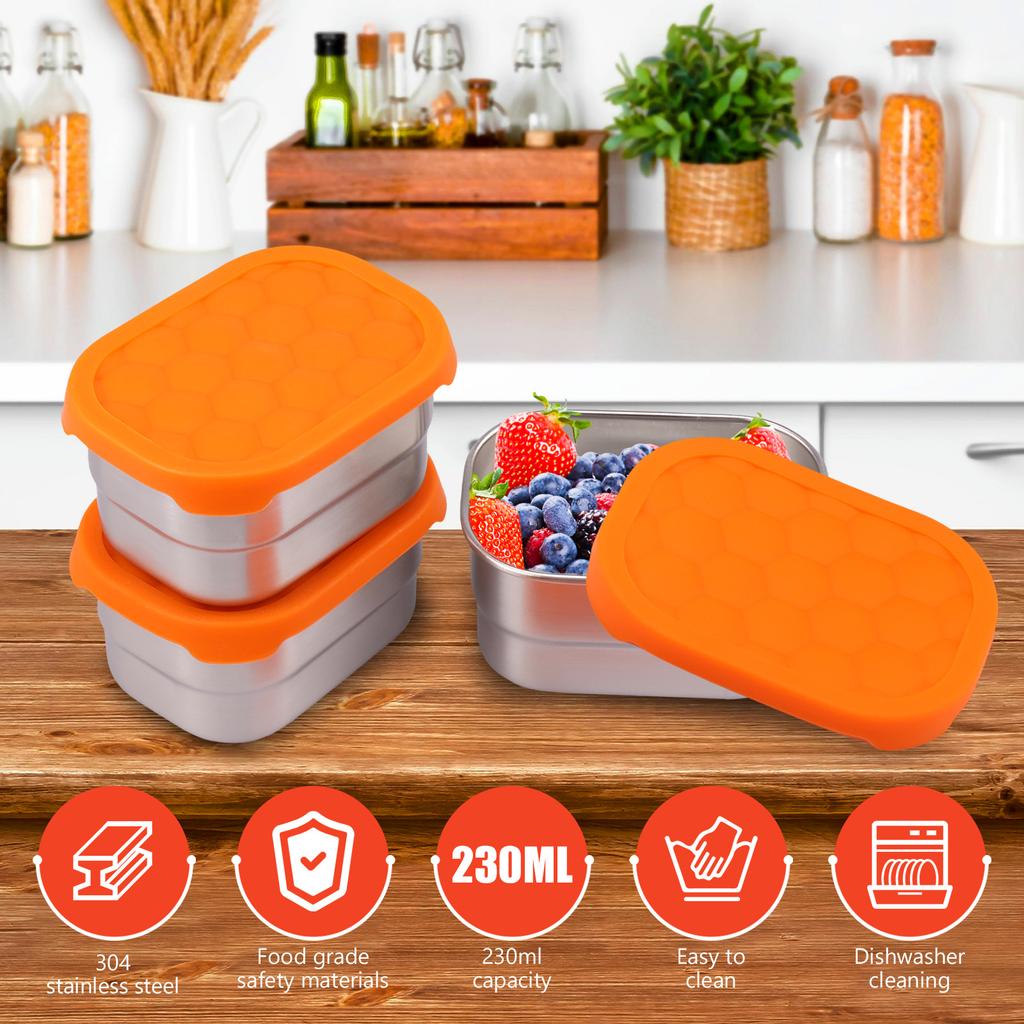 3/5 Stück Edelstahl Snackbehälter mit Silikondeckel 8oz Auslaufsichere Snack Bento Box Wiederverwendbare Kleine Lebensmittelaufbewahrungsbehälter