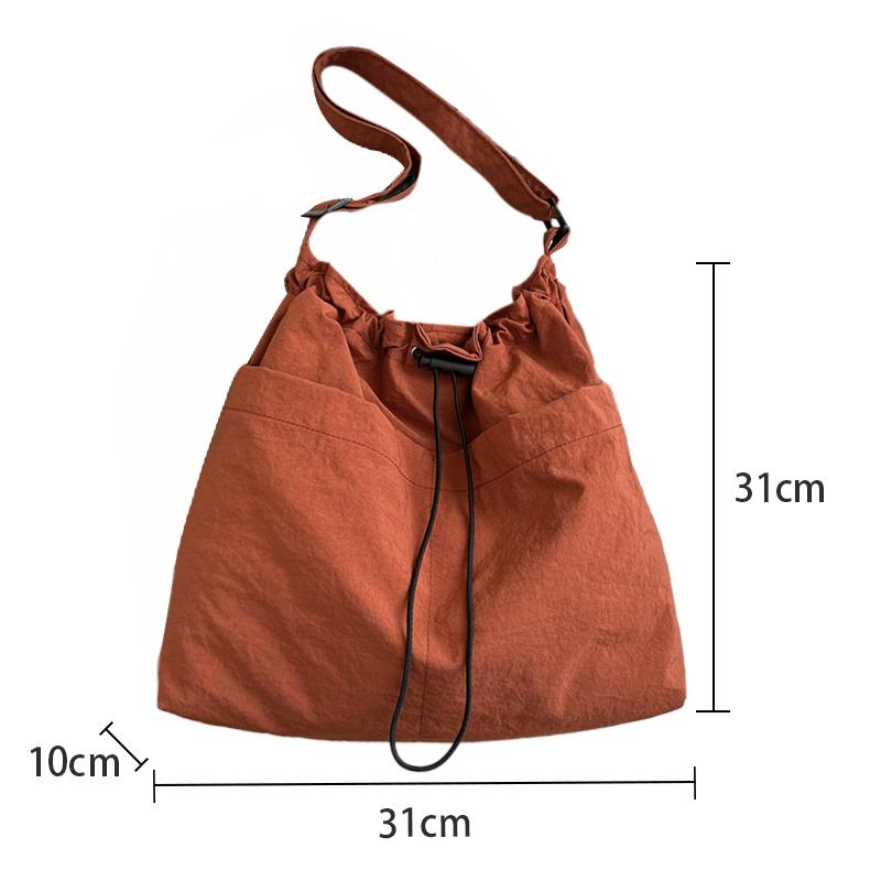 Fashion Drawstring Shoulder Bag Travel Casual Nylon Tote Bag Large Capacity Waterproof Crossbody Bucket Bag Women