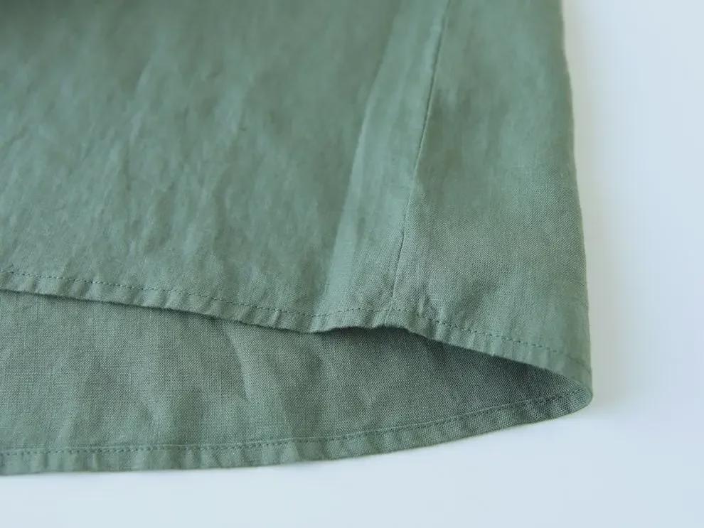 Japanese Style Stand-Up Collar Linen Shirt Dress - Loose Fit