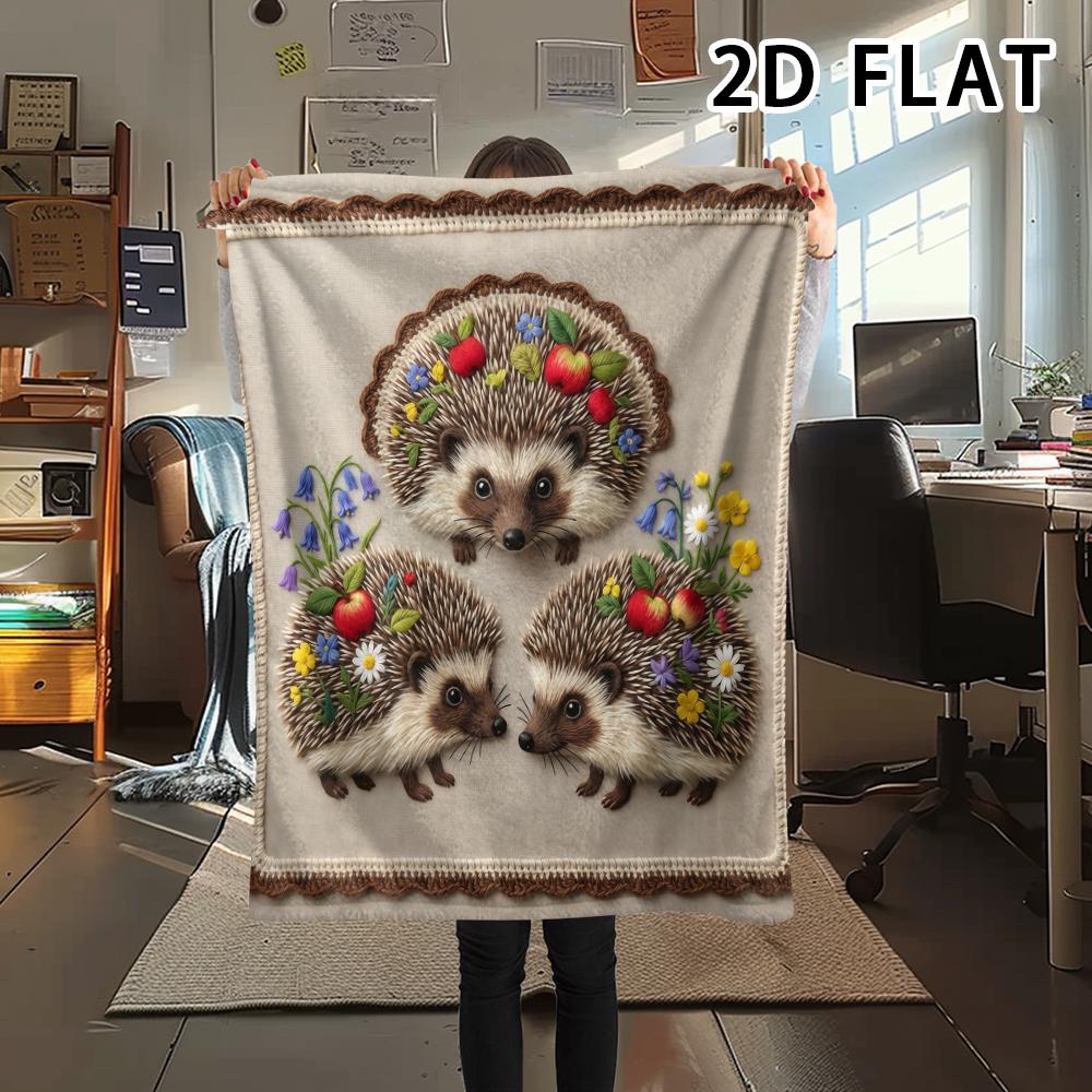 1Pc 2D FLAT Hedgehog Print Flannel Blanket,High quality Comfortable for All Seasons,Home Decor,Warmth and Comfort,Perfect for Christmas Gifts