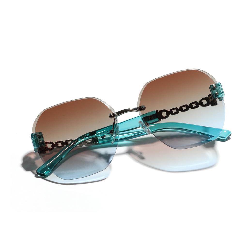 Glasses Borderless Chain Sunglasses Women'S Rhombus Square Sunglasses Men'S Diamond Trimmed Glasses