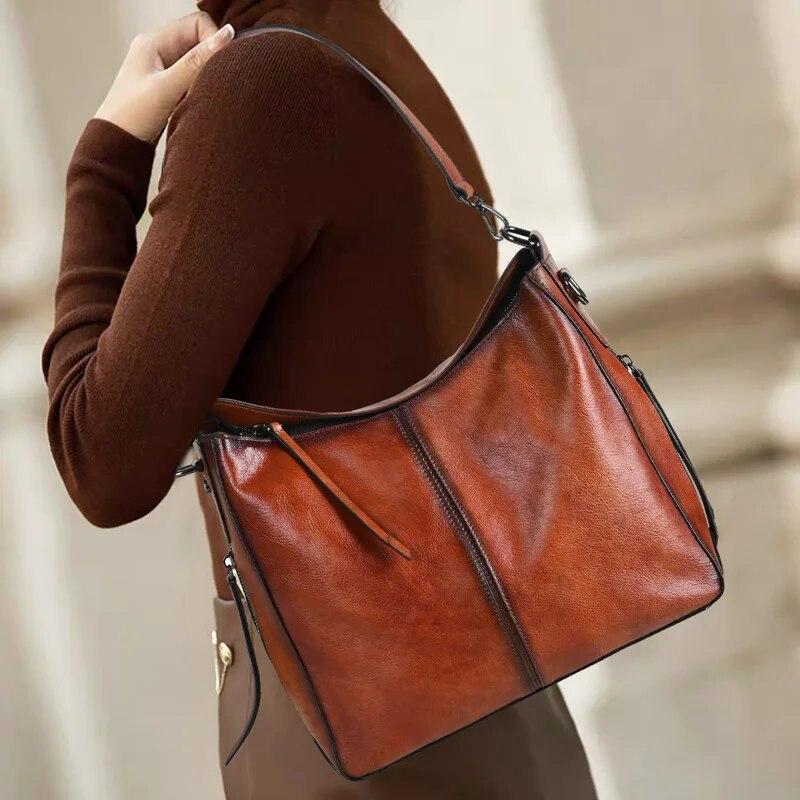 Johnature Retro Genuine Leather Women Bag Solid Color Versatile Soft Real Cowhide Shoulder & Crossbody Bags