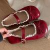 2025 Breathable Leather Flat Shoes Lace Ruffled Bow Ballet Flats Casual Soft Soled Women Shoes Mary Janes Sweet Girls Shoes