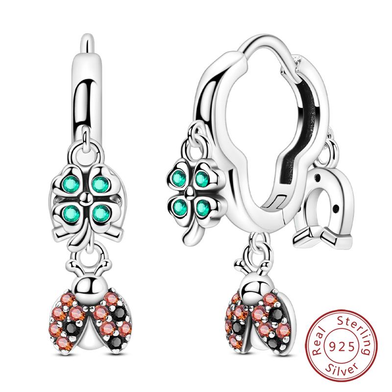 New 925 Silver Hoop Earrings Bow Strawberry Cherry Cream Sunflower Hoop Earrings For Women Fashion Party Jewelry Gift