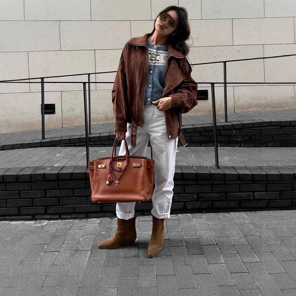Women's Retro Y2K Style Brown Short Loose Jacket - Spring & Autumn Fashion