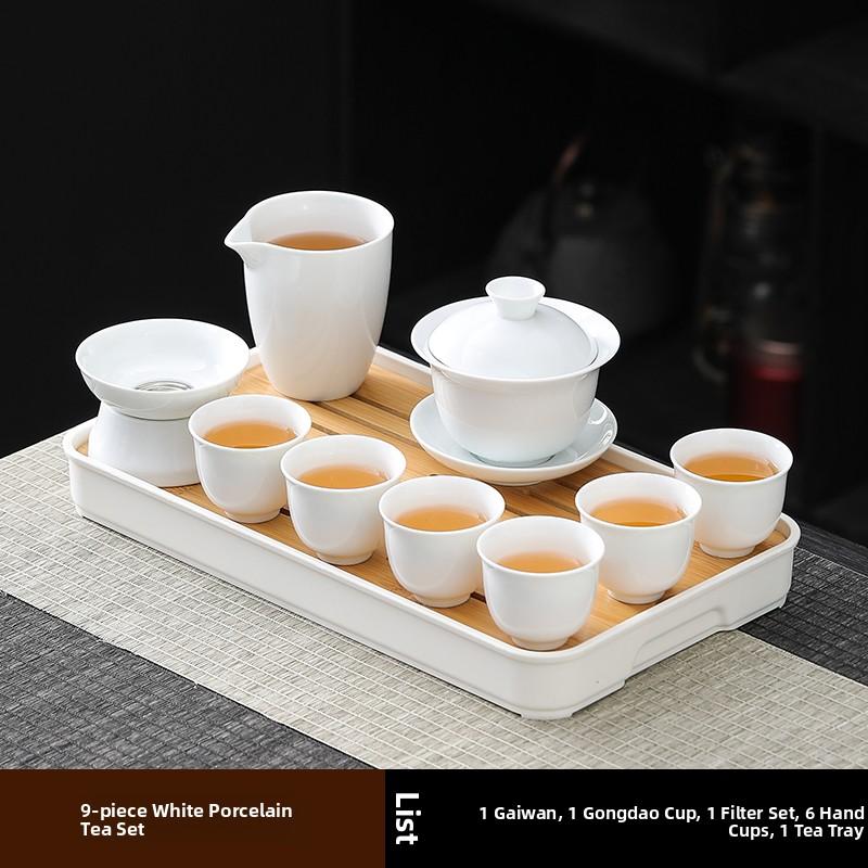 Ceramic Gongfu Tea Set Yuxi White Porcelain Tea Pot Cover Bowl And Tea Cups Set for Home Office Tea Brewing