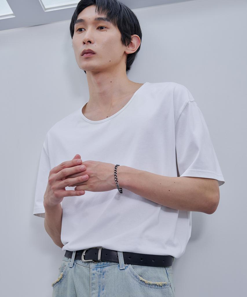 DRAW FIT Silket Cotton U-Neck T-Shirt [White]