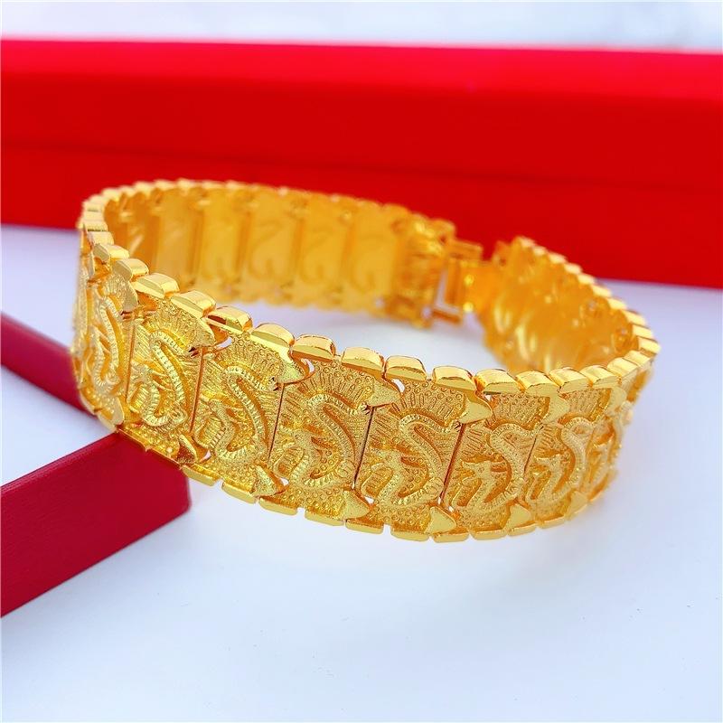 Bold Macho Thick Dragon Pattern Couple Bracelet 24K Gold AU999 - Thick Bold Design, 3D Dragon, Matching Couple Style