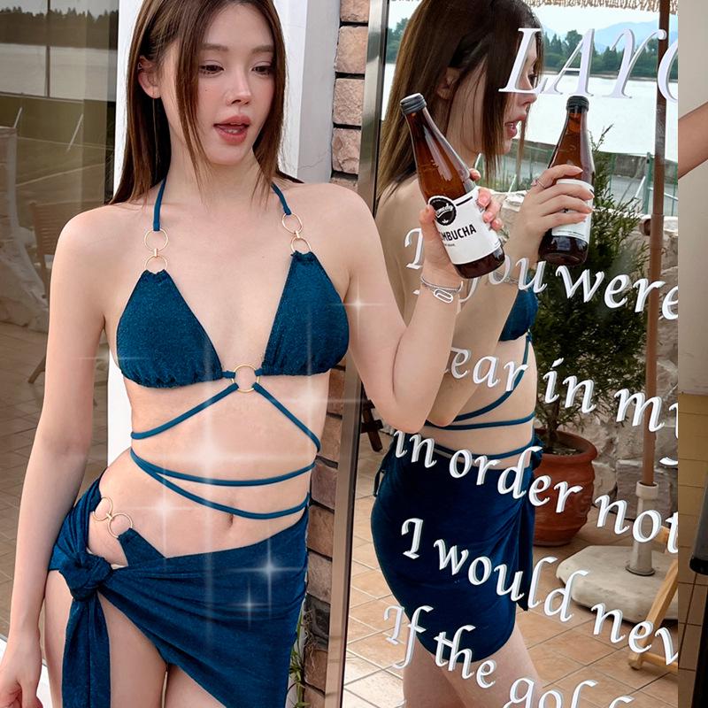

Korean High-End Sexy Three-Piece Bikini Swimsuit Set Medium синий