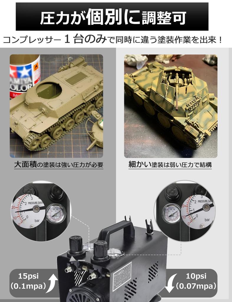 Anesty 2in1 Airbrush Compressor Set for Color Includes 2 Independent Air Regulators with Individual Pressure Airbrush Airbrush, One-Touch Change,