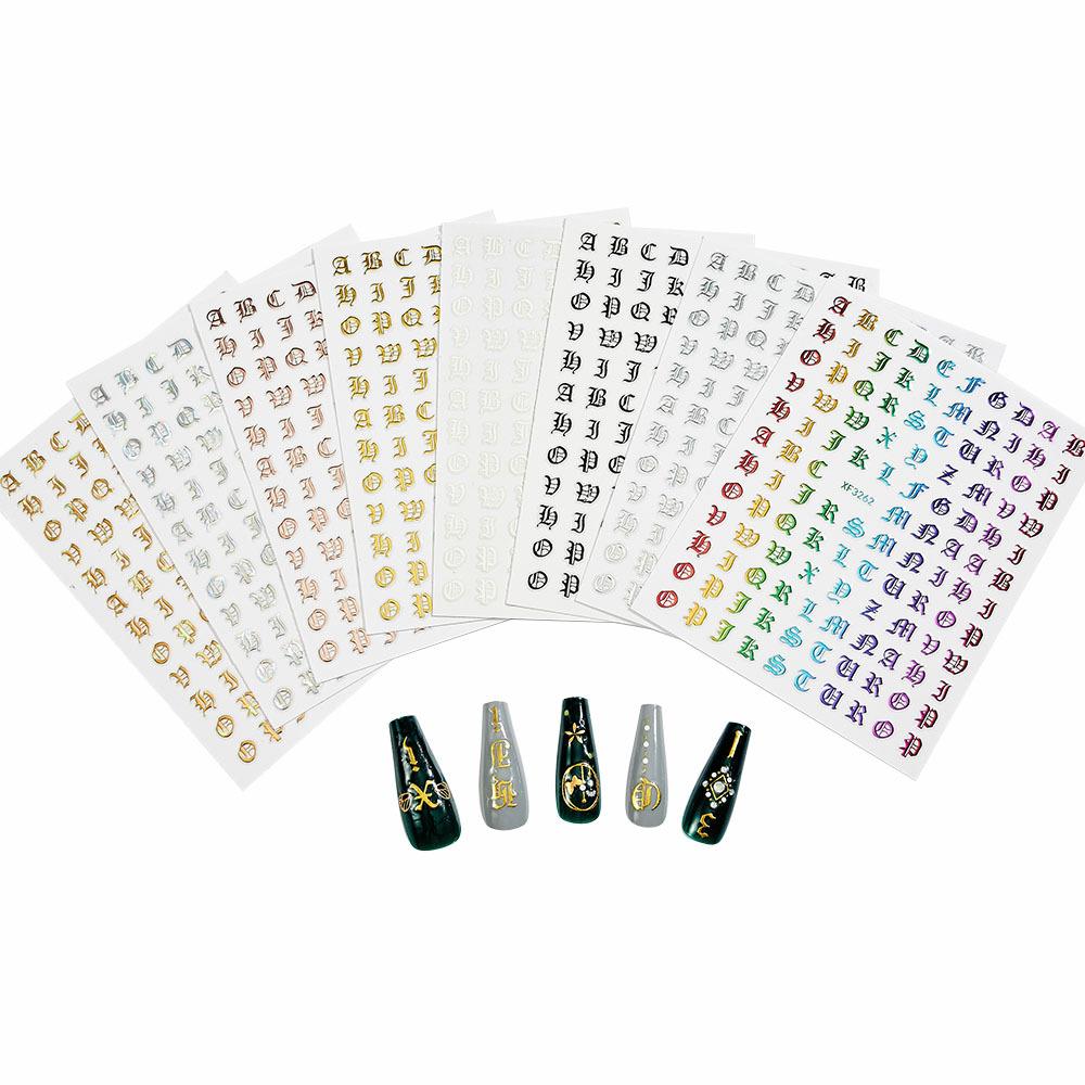 Colorful Laser Gold And Silver Manicure Full Sticker Diy Gothic Letter Nail Decorative Sticker Characteristic Sticker