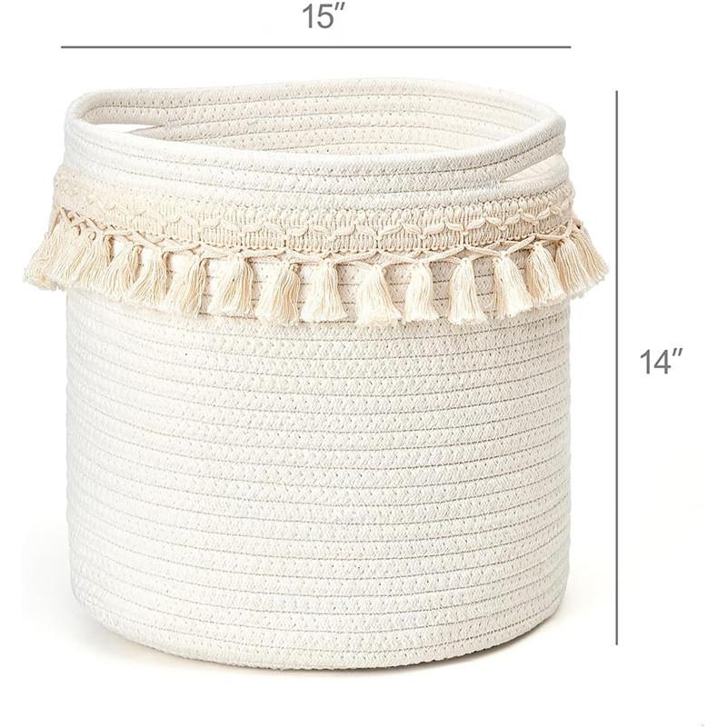Cotton Rope Storage Basket With Handles For Home Organization And Laundry