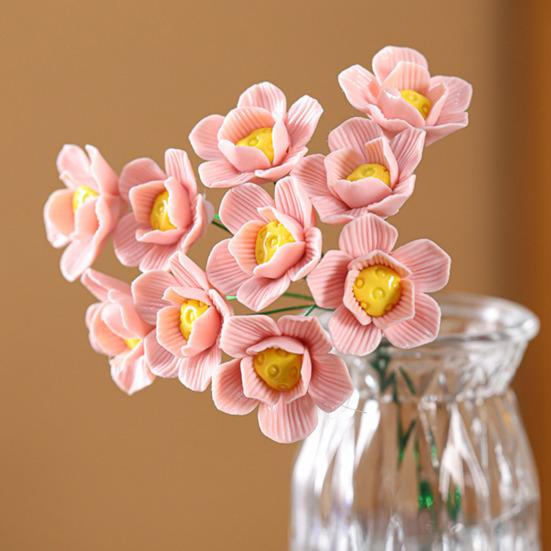 Keramisk blomma med stjälk Realistisk handgjord konstgjord blomma Hem Kontor Vardagsrum Vas Färgglad falsk blomdekoration