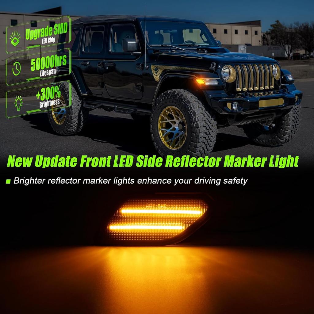 Amber LED Front fender Side Marker Light Compatible with 2018-2025 Wrangler JL 2020-2025 Gladiator JT Turn Signal lamp 2PCS Smoke Lens