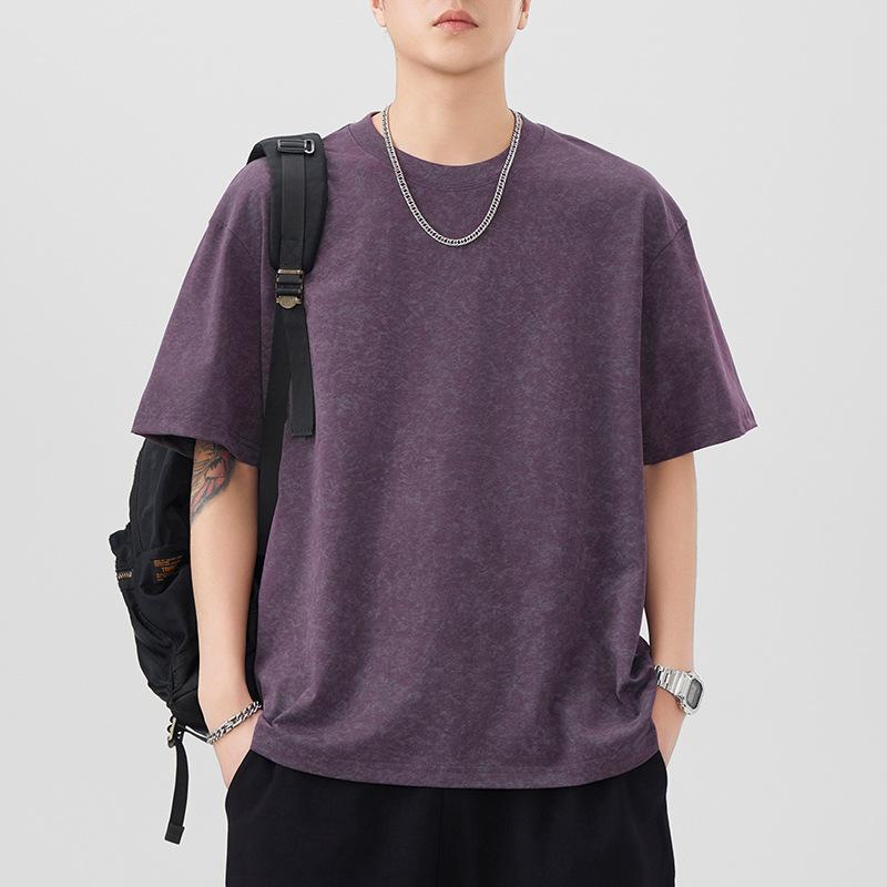 New Summer Short-sleeved T-shirt for Men's Cloud-dye Loose T-shirt Versatile Casual Five-point Sleeves