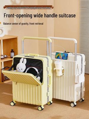 2025 Wide Drawbar 24-Inch Multifunctional Front-Opening Travel Suitcase with Combination Lock