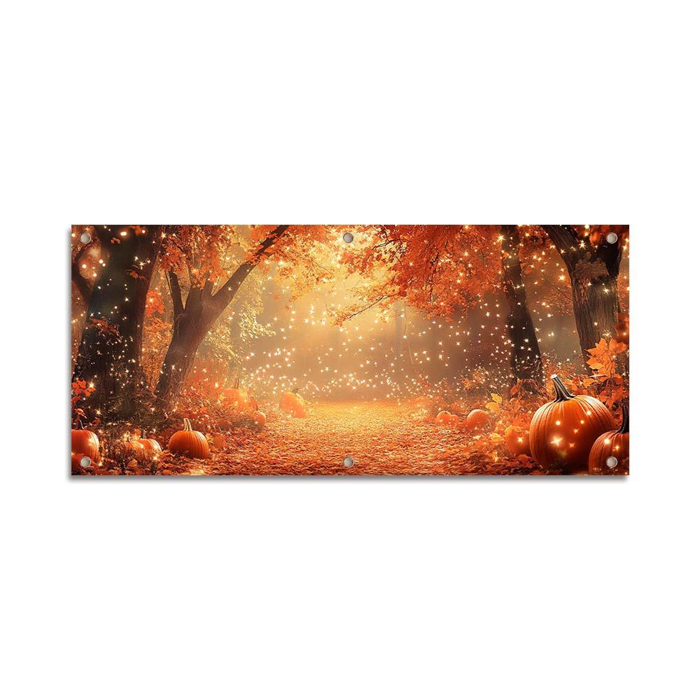 Autumn Harvest Thanksgiving Pumpkin Maple Leaf Polyester Garage Banner