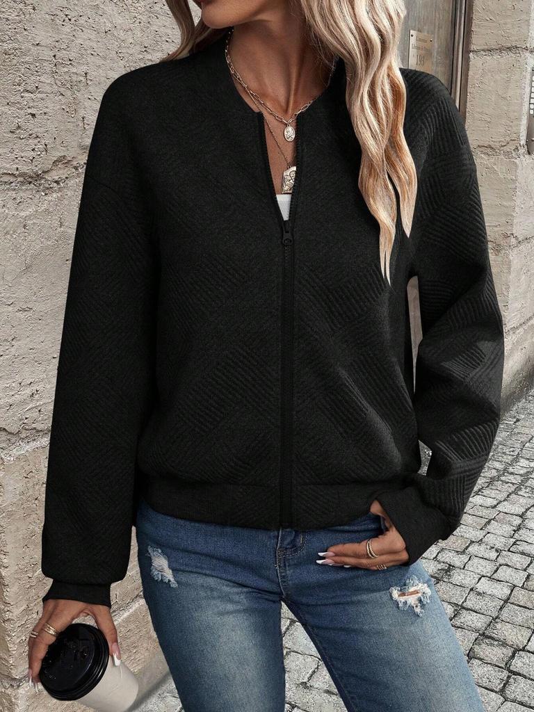 Autumn/Winter 2025 Solid Color Women's Zipper Jacket with Baseball Collar