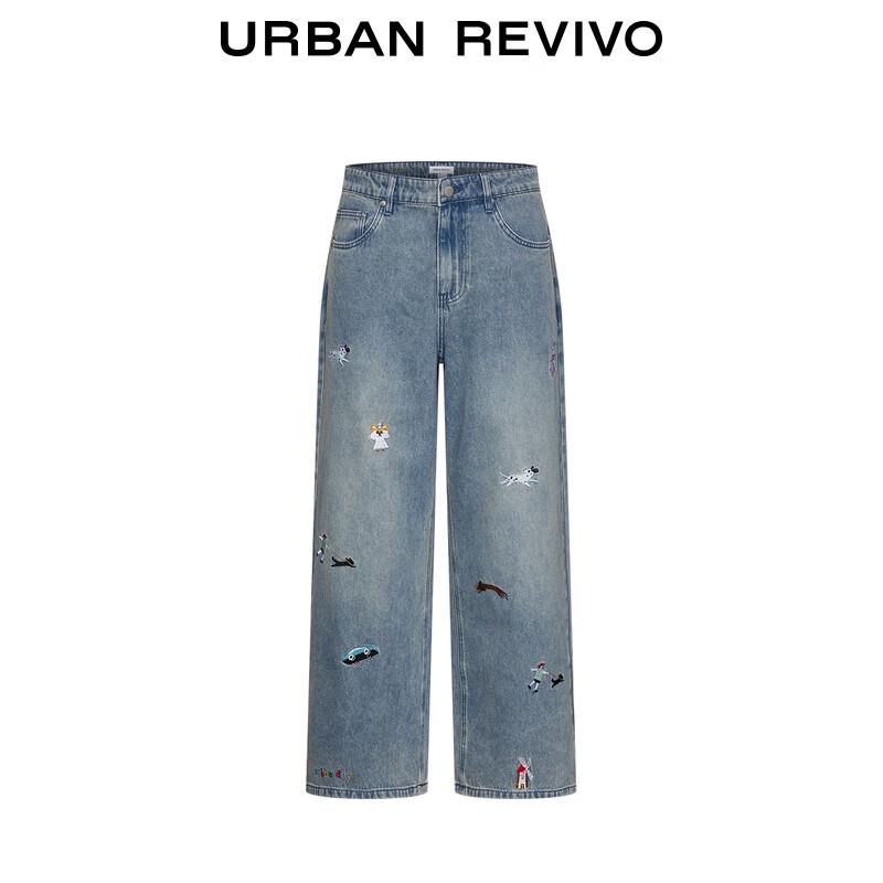 UR Men's Embroidered Wide-Leg Denim Jeans