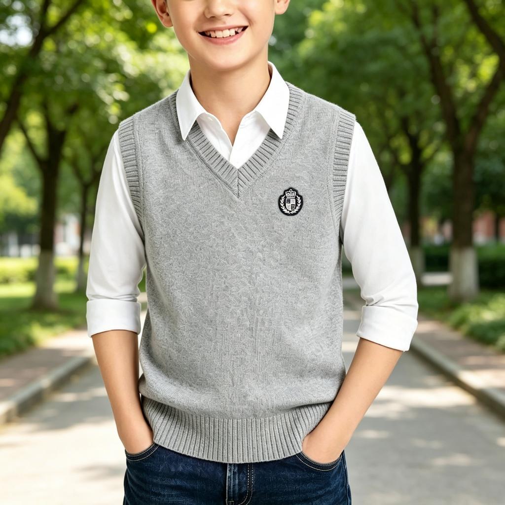 Boys' Knitted Vest Sweater for Winter, Soft Comfortable Sleeveless Pullover for Big Kids