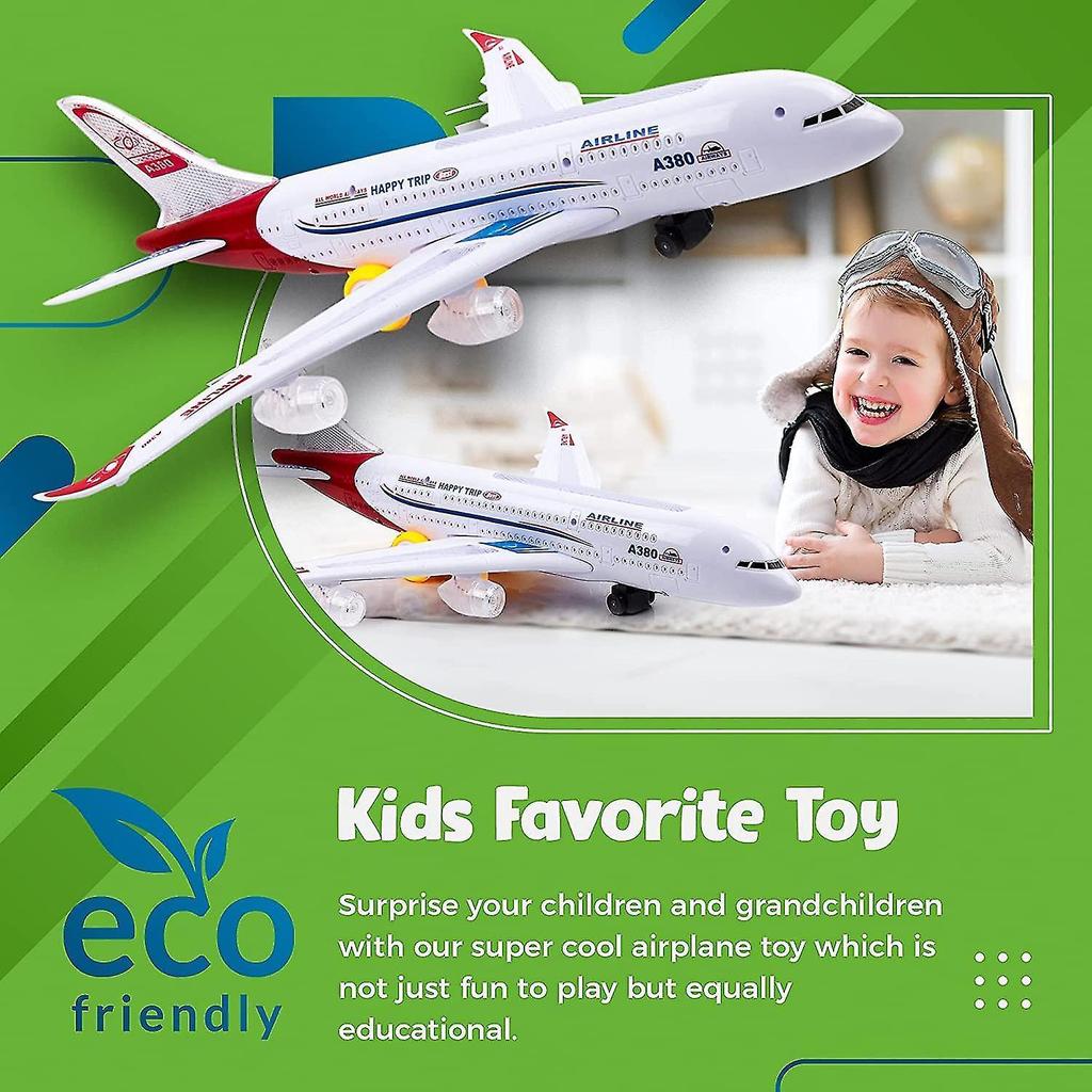Airplane Toys For Kids, Bump And Go Action, Toddler Toy Plane With Led Flashing Lights And Sounds Fo