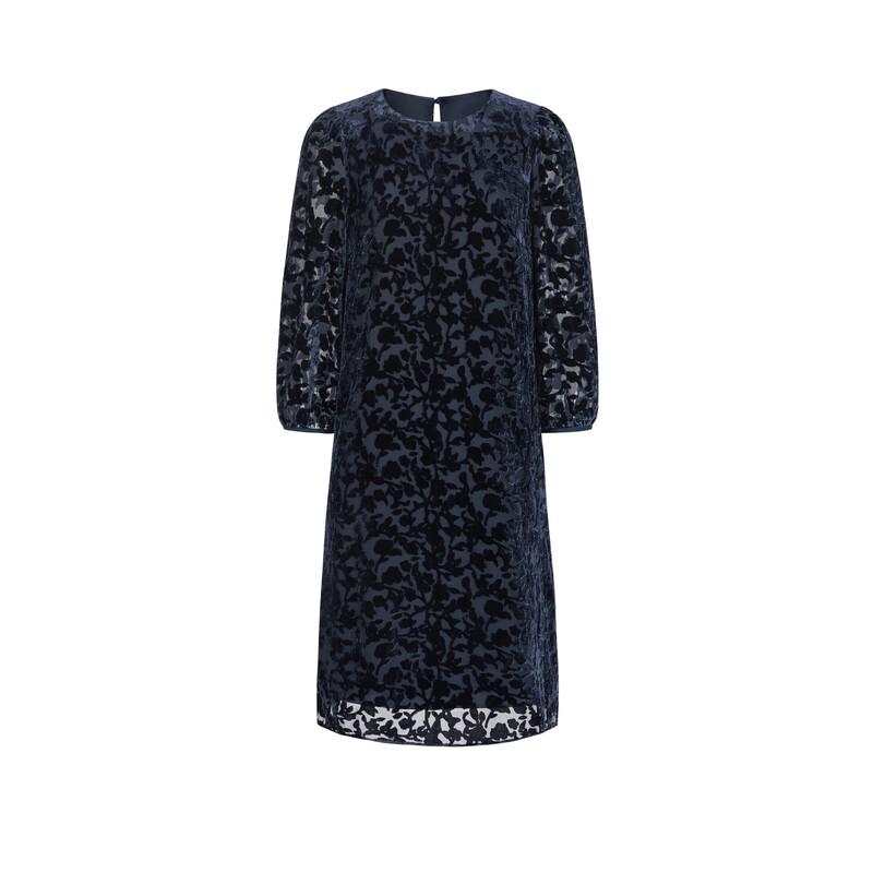Juzhi AnnaCo Elegant Retro Velvet Burnout Puff Sleeve Dress