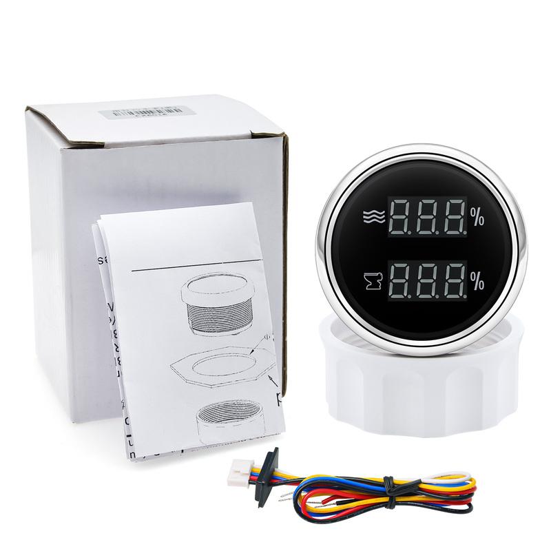 2 IN 1 Water Level Gauge+Sewage Level Gauge With Green Light Digital 52mm Dual Gauge 0-190ohm Sensor For Car Boat Yacht 12V/24V
