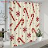 1Pc Shower Curtain With Candy Cane And Snowflake Pattern, Polyester Fabric, Machine Washable, Suitable For Bathroom Decoration