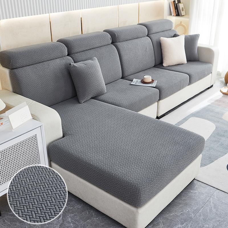 Solid Color Sofa Seat Slipcover Cushion Covers With Elastic Band Thick Jacquard Textured Cushion Covers For Sectional Sofa Slip