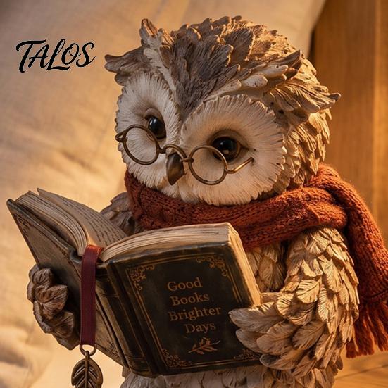 Retro Owl Figurine Vintage Reading Figurine, Holding Book Shelf Sitter, Round Glasses Desktop Statue for Bookshelf, Mantel, Home, Office, Gift Reader