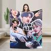 Super Warm Blankets Camping Kpop Ateez Choi San Throw Blanket Flannel Bedspread For Outdoor Novelty Sofa Bed Cover