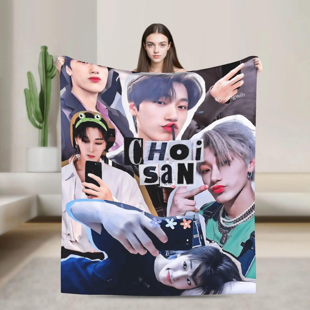 Super Warm Blankets Camping Kpop Ateez Choi San Throw Blanket Flannel Bedspread For Outdoor Novelty Sofa Bed Cover
