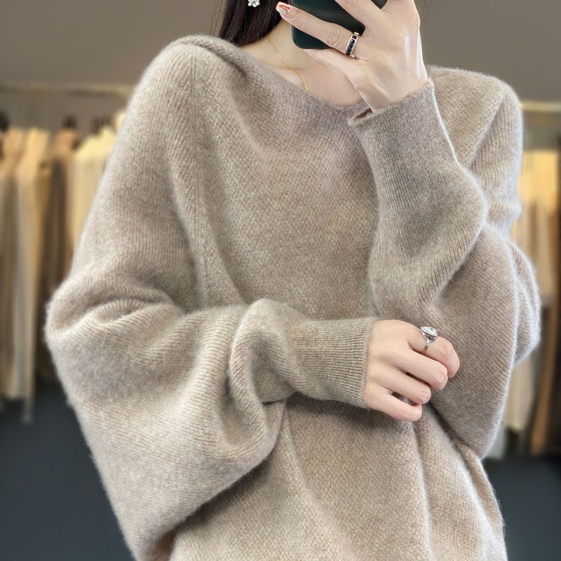 Autumn and Winter Knitted Sweaters Hoodies Women's Hooded Knitted Sweaters Loose and Warm V-neck Pullovers for Women