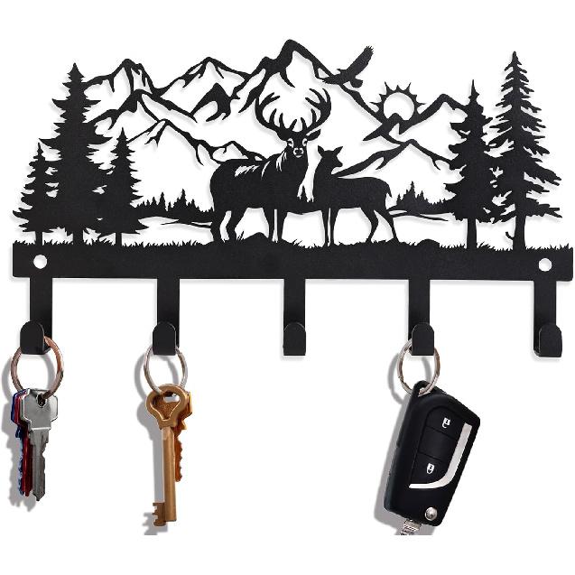 Deer Metal Key Holder for Wall, Key Holder Wall Mount, Key Rack, Key Hooks for Living Room, Hallway, Office