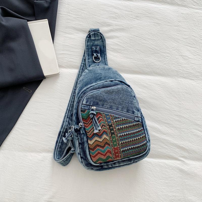 Ethnic Style Crossbody Bag - Denim Fashionable - Large Capacity - Shoulder Bag for Daily Use Casually