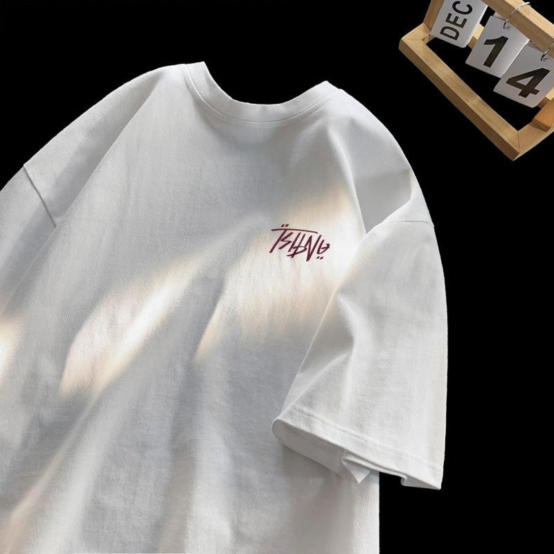 Cotton short-sleeved T-shirt men's new summer retro simple top youth large size T-shirt