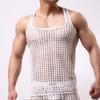 Fashion Round Neck Solid Color Tank Tops Men's Hollow Out Grid Mesh Breathable Sleeveless Summer